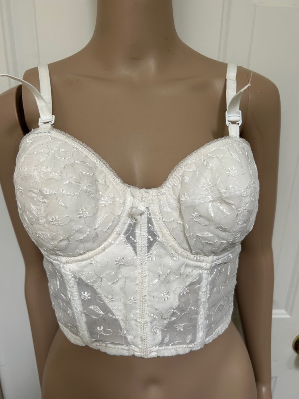 VTG Maidenform Tracery White Floral Lace Longline Bustier Corset Bra 36B